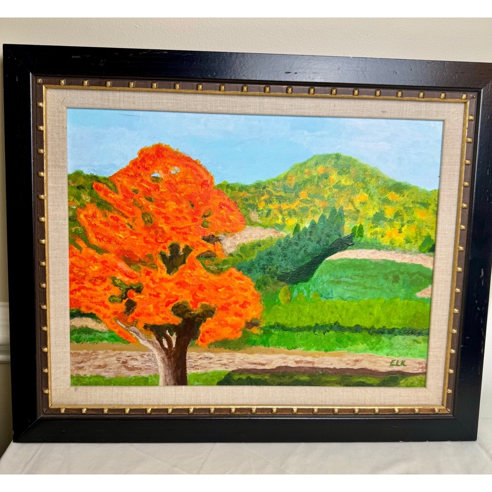 Ed Kline Original Acrylic Painting Orange On‎ A Fall Day Landscape Framed Signed